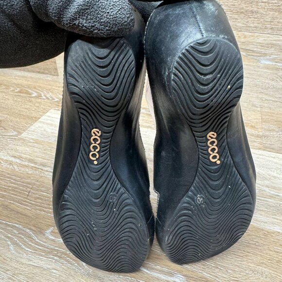 ECCO Women's Thong Sandals Black Leather Buckle Wedge Heels Eu 40 - Picture 4 of 6